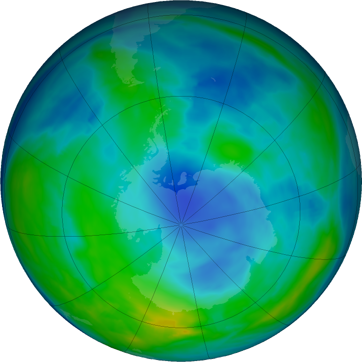 Antarctic ozone map for 02 June 2020